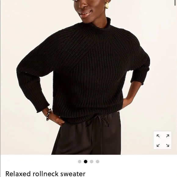 J Crew Relaxed Rollneck Sweater Womens 2X Black Chunky Knit Turtleneck Fisherman - Picture 10 of 16